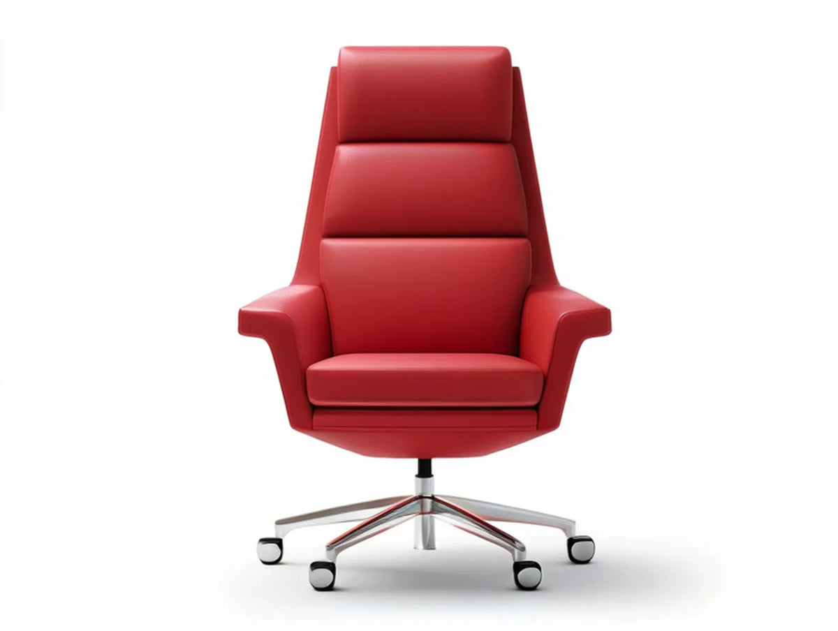Red PU Leather High-Back Executive Office Chair, 26.8 x 27.6 x 47.2-51.2 in