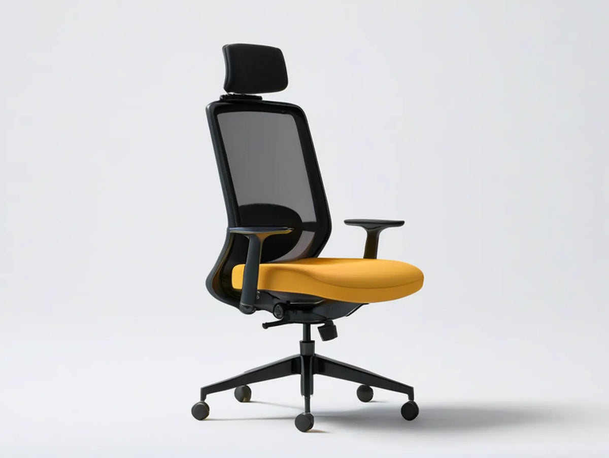 Ergonomic High-Back Office Chair with Adjustable Headrest, Lumbar Support and Recline, 65 x 65 x 118-128 cm, Black/Yellow