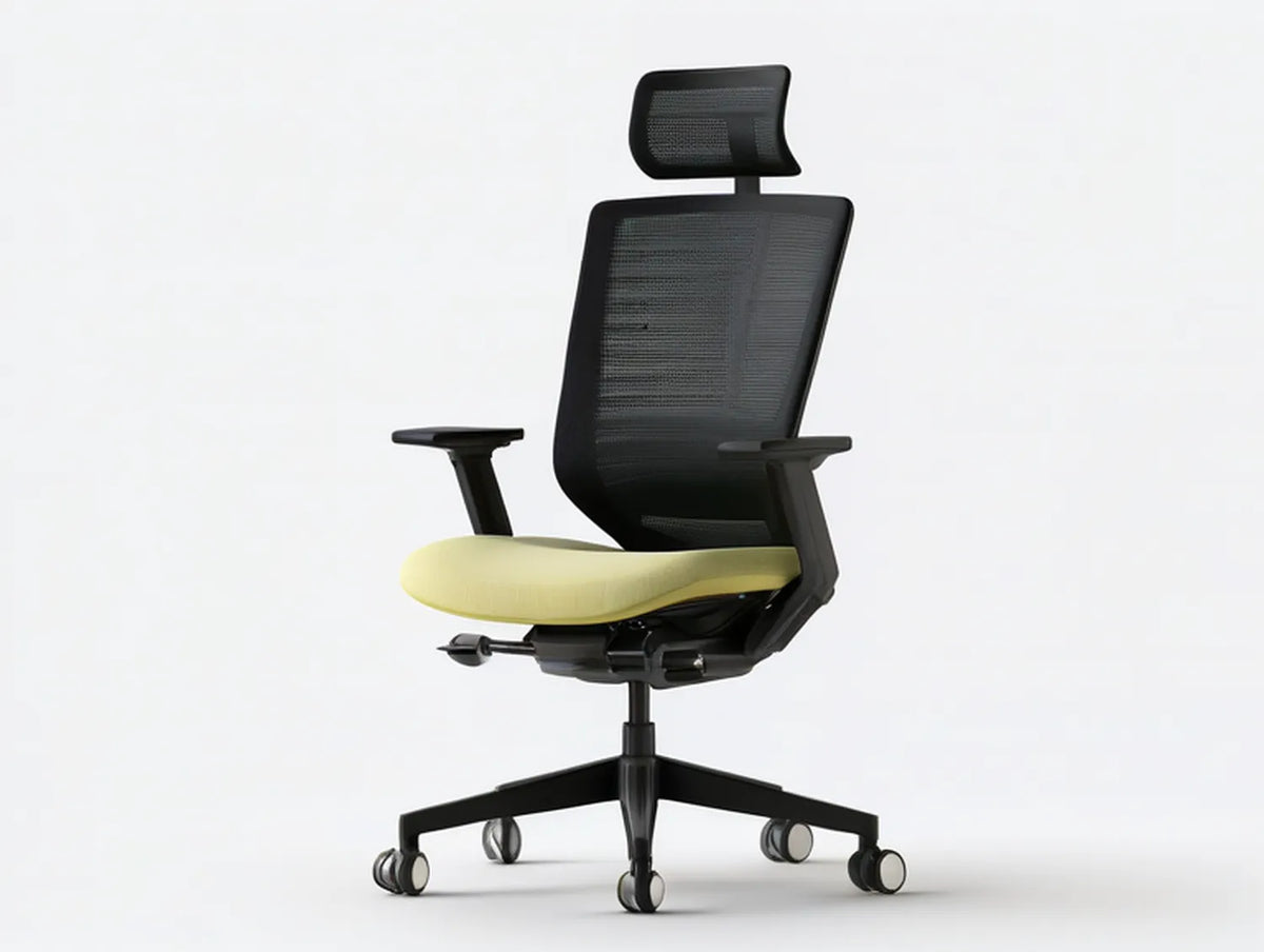 Ergonomic Mesh Office Chair with Adjustable Headrest, Fixed Arms and Lumbar Support, Black/Yellow, 26.8 x 26.8 x 47.2-51.2 in