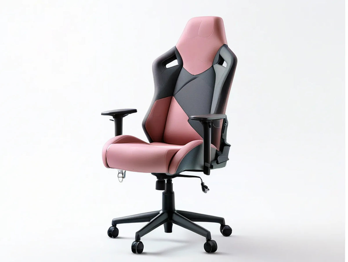 Pink Black Gray High-Back Reclining Gaming Chair, 26.8 x 26.8 x 48.4-52.4 in