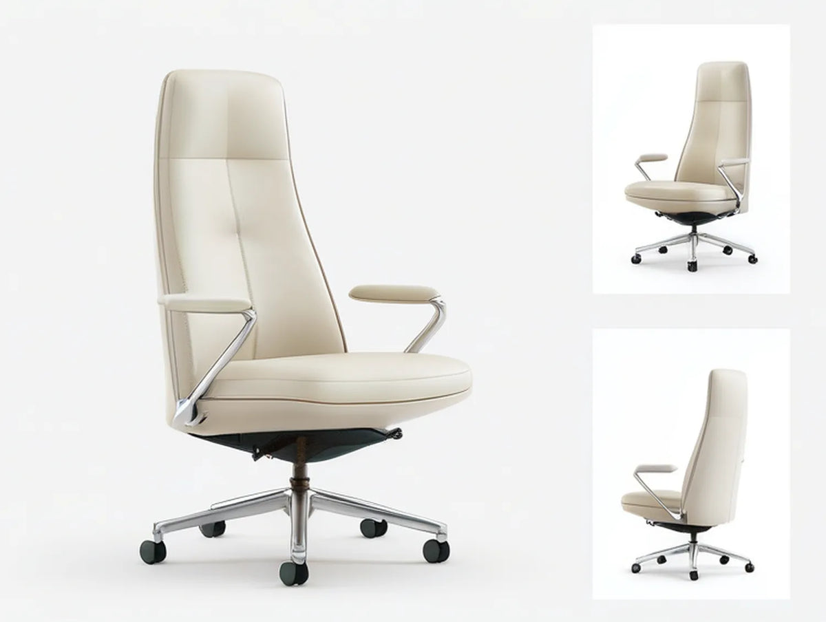 Cream High-Back Executive Office Chair, 25.6 x 26.8 x 45.3-49.2 in