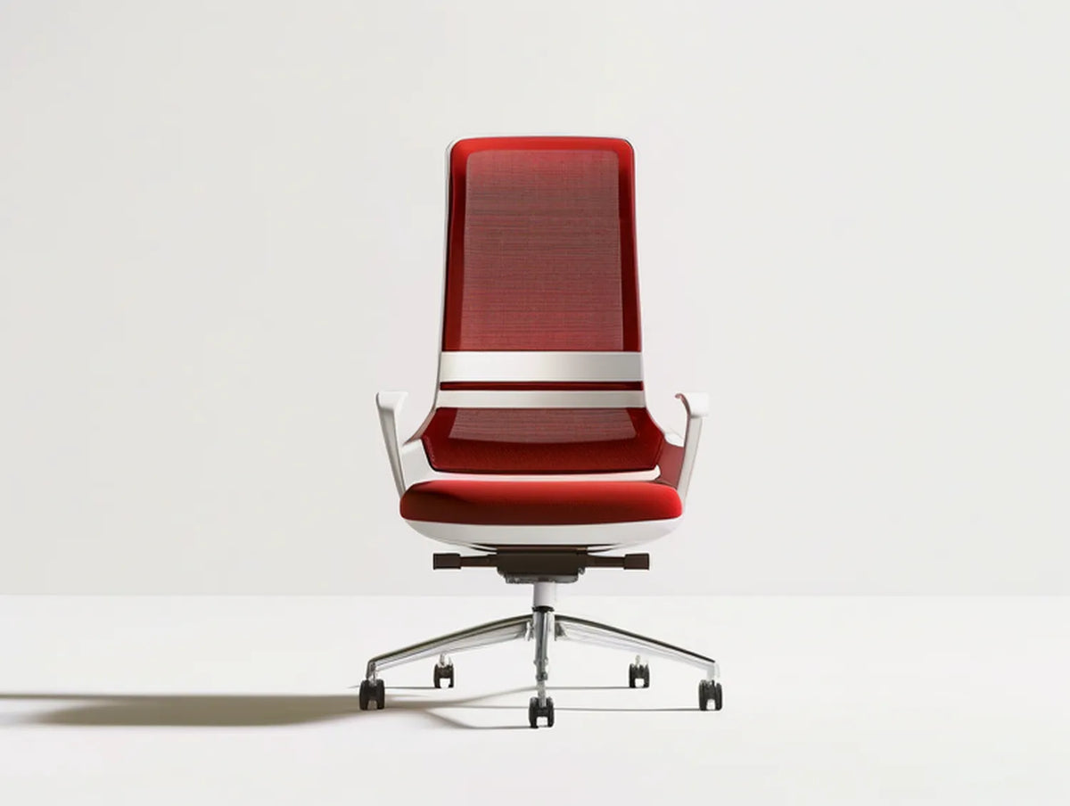 High-Back Executive Office Chair, Red/White/Silver/Black, 26.8 x 26.8 x 43.3-47.2 in