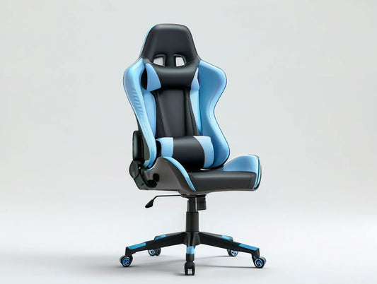 High-Back Racing Style PU Leather Gaming Chair, Black/Blue, 26 x 26 x 48-52 in