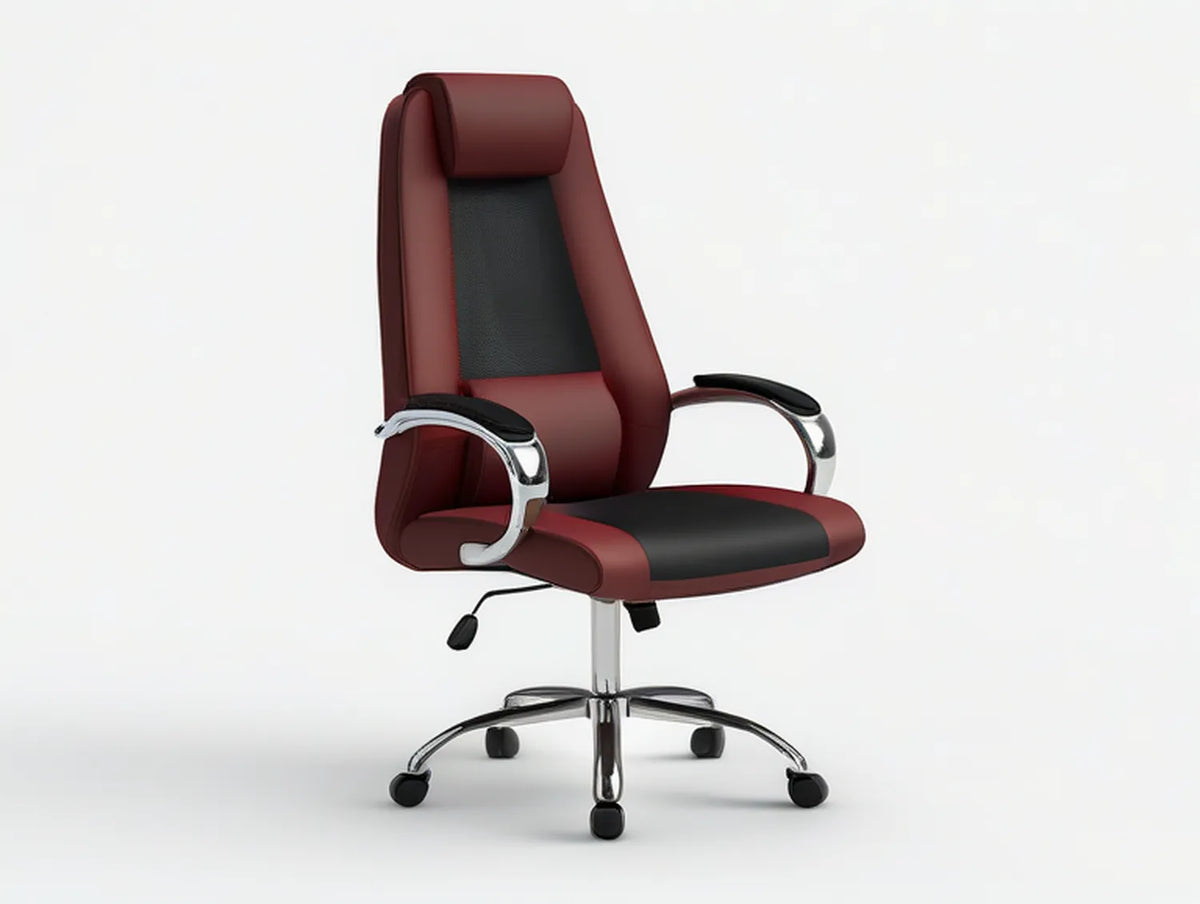 High-Back Executive Office Chair, Burgundy/Black PU Leather, 26.0 x 27.6 x 45.3-49.2 in