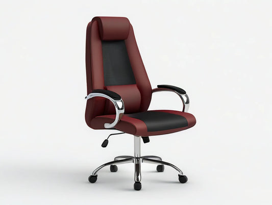High-Back Executive Office Chair, Burgundy/Black PU Leather, 26.0 x 27.6 x 45.3-49.2 in