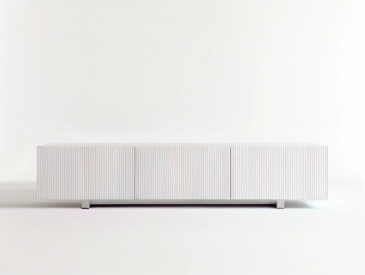 71 in White Fluted MDF TV Stand with 4 Doors, 71 in W x 15.7 in D x 19.7 in H
